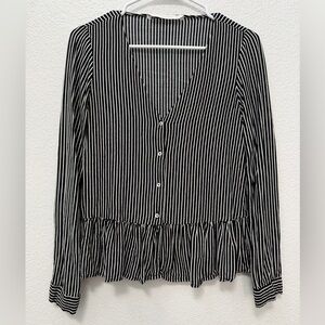 Zara Trafaluc Collection S Small Black White Vertical Stripes Peplum Blouse, EUC
